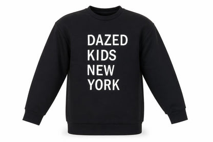 Front view of DKNY girls’ black graphic print pullover sweatshirt, size 10-11
