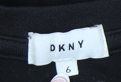 DKNY Girls Black Graphic Print Pullover Sweatshirt Size 10-11