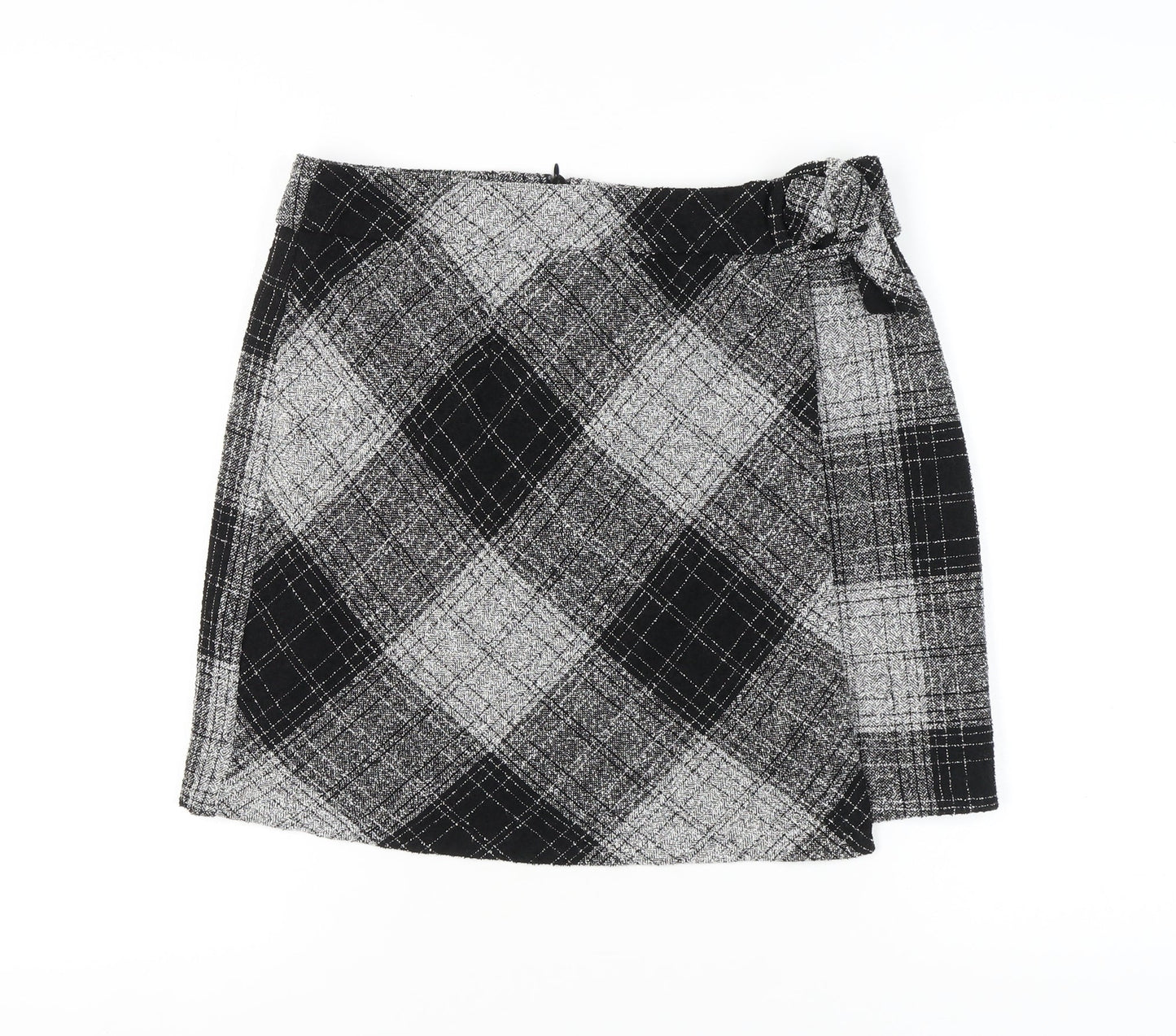 Next Women's Black Check Wrap Skirt, Size 14