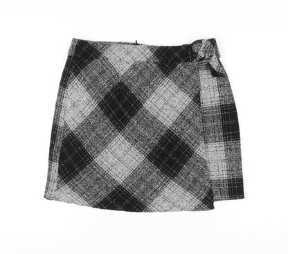 Next Women's Black Check Wrap Skirt, Size 14