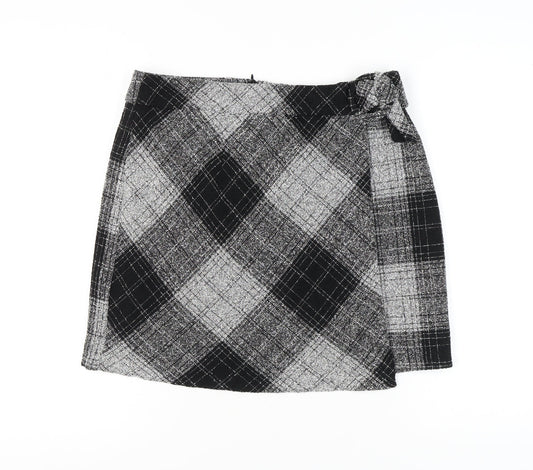 Next Women's Black Check Wrap Skirt, Size 14