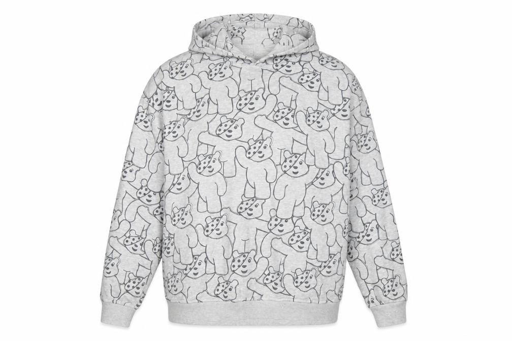 Front view of George unisex grey xl hoodie with charity theme