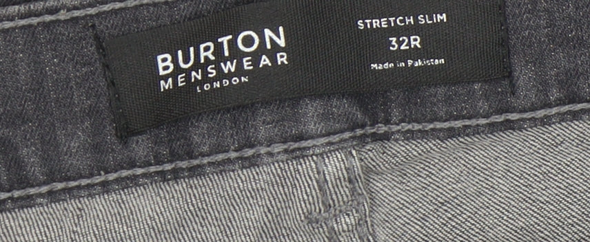 Mens UK Size 32 Burton Slim Fit Slim Grey Jeans