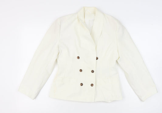 C&A Women Ivory Double-Breasted Suit Jacket Size 10 Petite
