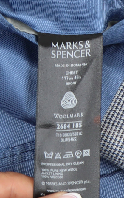 Marks and Spencer Men's Blue Check Blazer 46S