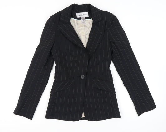 Warehouse Women's Black Pinstripe Wool Blazer UK 6