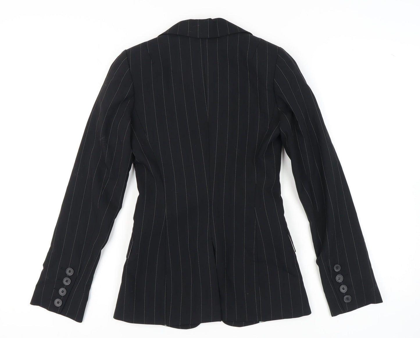 Warehouse Women's Black Pinstripe Wool Blazer UK 6