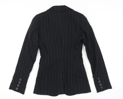 Warehouse Women's Black Pinstripe Wool Blazer UK 6