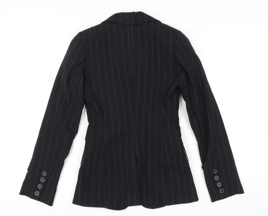 Warehouse Women's Black Pinstripe Wool Blazer UK 6