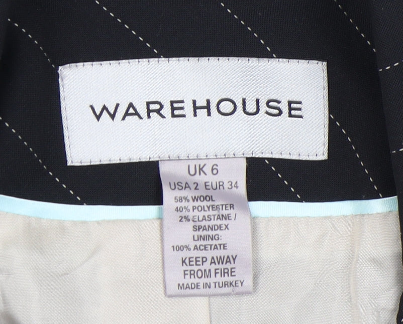 Warehouse Women's Black Pinstripe Wool Blazer UK 6