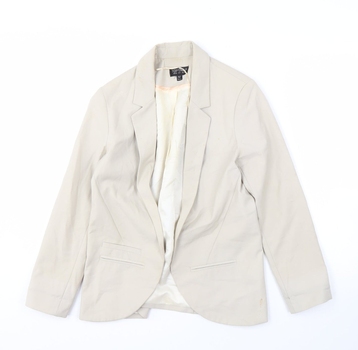 Topshop Women's Beige Blazer, UK 8, Notch Lapel, Lined