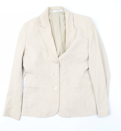Marks and Spencer Women's Beige Blazer UK 12 Petite Notch