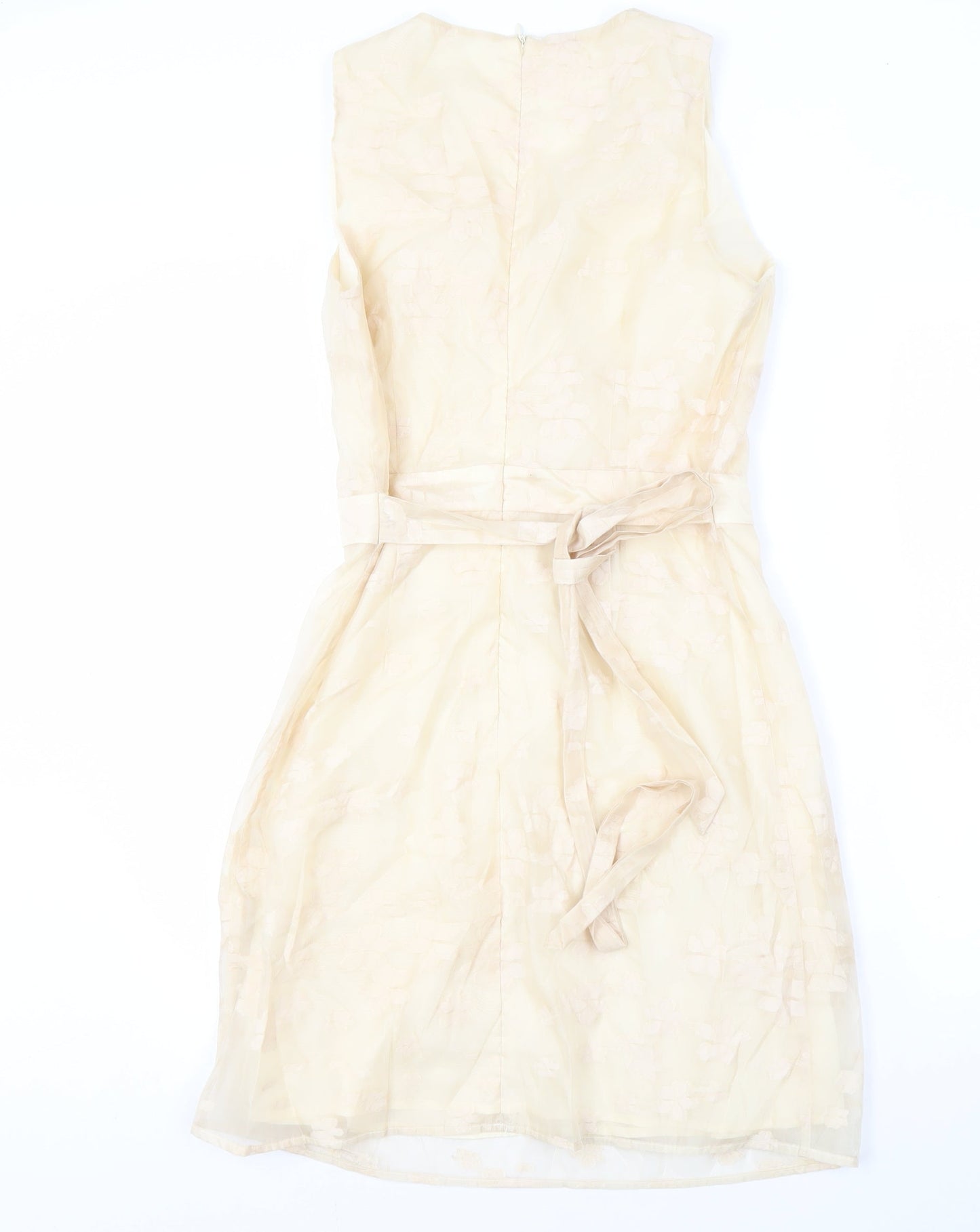 Uttam Boutique Beige V-Neck Sleeveless Dress UK 12