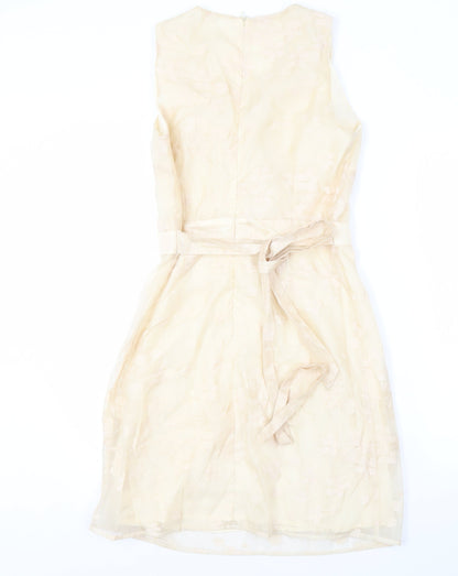 Uttam Boutique Beige V-Neck Sleeveless Dress UK 12