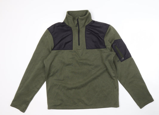 The North Face Men's Green 1/4 Zip Sweatshirt - Medium