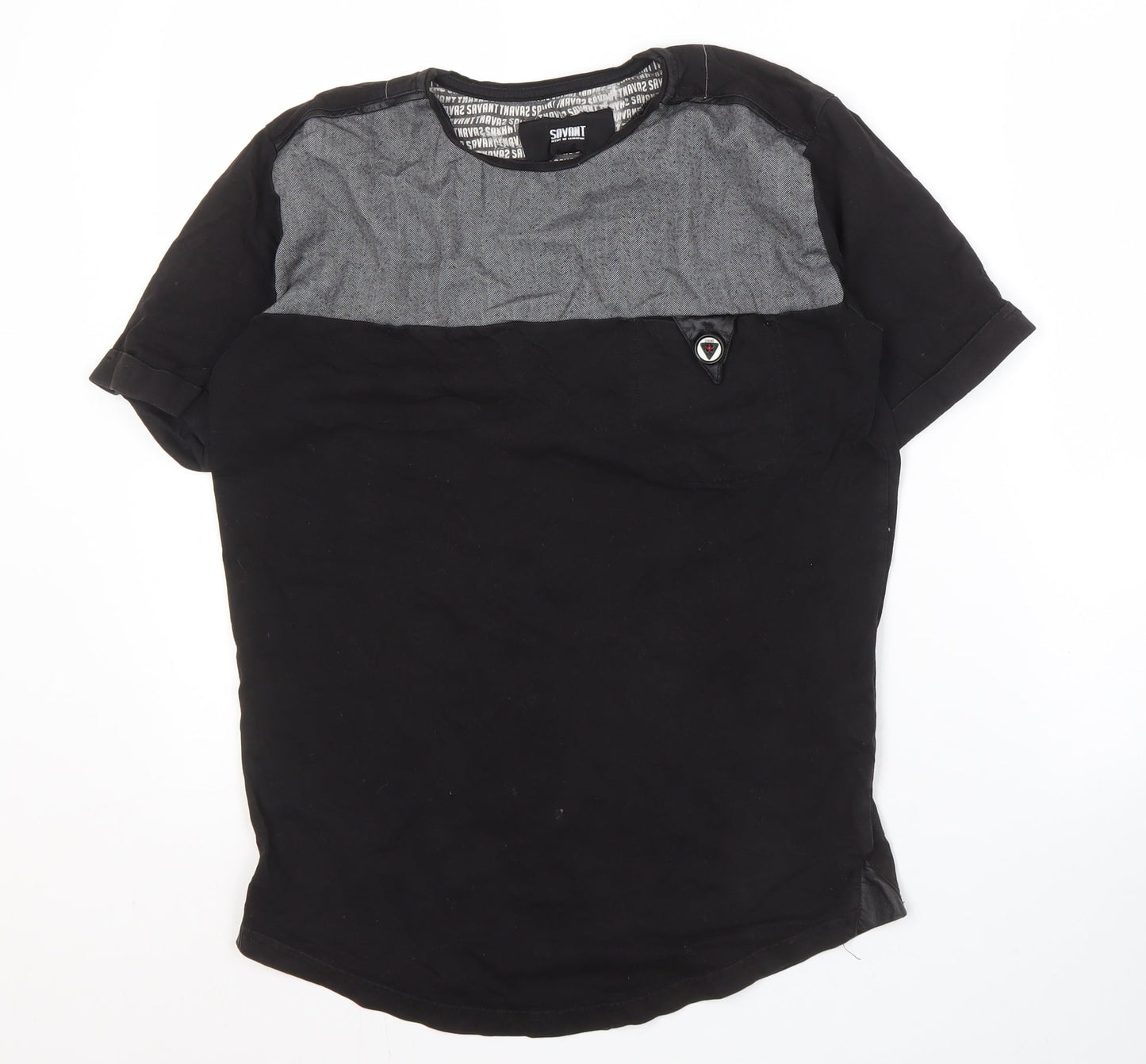 Savant Men's Black Cotton Colourblock T-Shirt