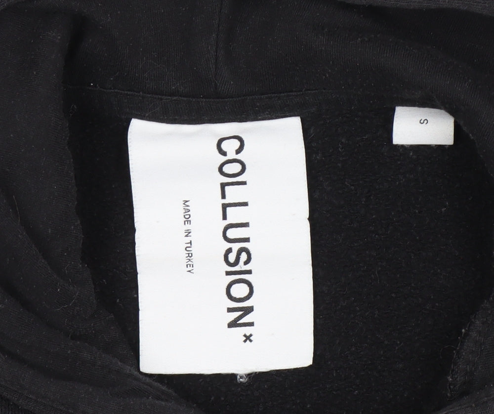 Unisex Adults UK Size S COLLUSION Black Pullover Hoodie