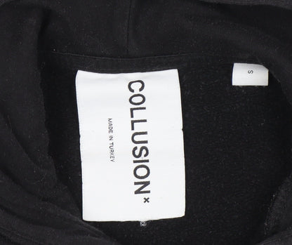 Unisex Adults UK Size S COLLUSION Black Pullover Hoodie
