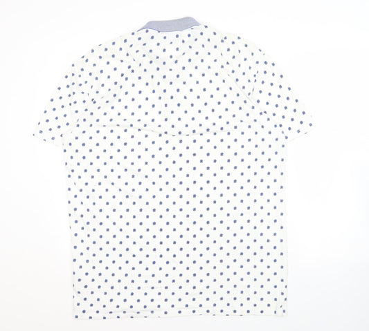 Scotch & Soda Men's White Geometric 2XL Polo Shirt