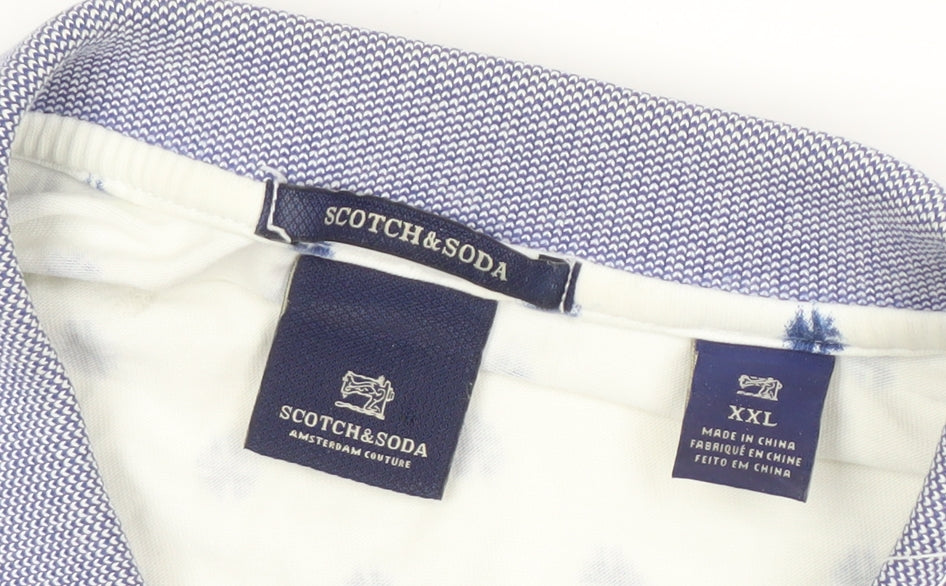 Scotch & Soda Men's White Geometric 2XL Polo Shirt