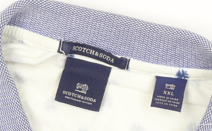 Scotch & Soda Men's White Geometric 2XL Polo Shirt
