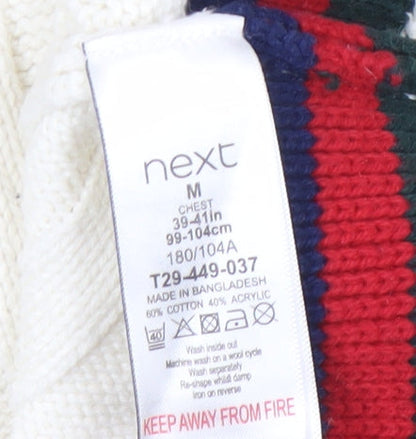 Next Men's White V-Neck Cable-Knit Jumper, Medium