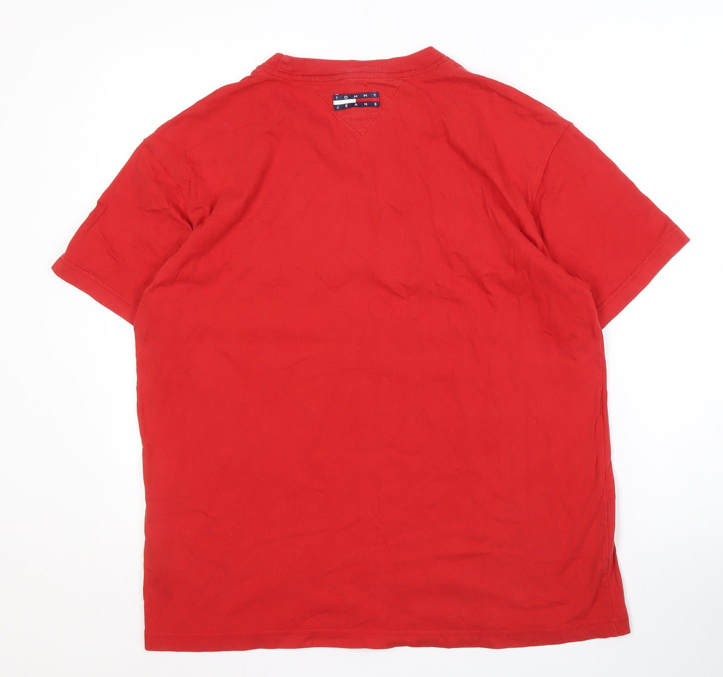 Tommy Hilfiger Men's Red Crew Neck Logo T-Shirt Size L