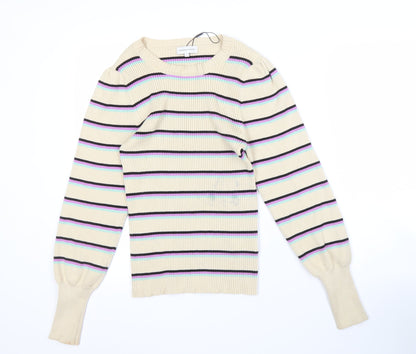 Fabienne Chapot Women's Beige Striped Pullover Jumper