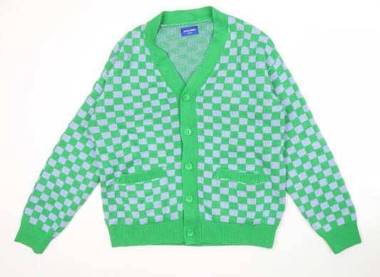 Jack & Jones Men's Green Checked Cardigan - Size L