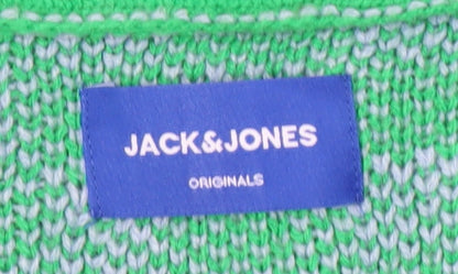Jack & Jones Men's Green Checked Cardigan - Size L