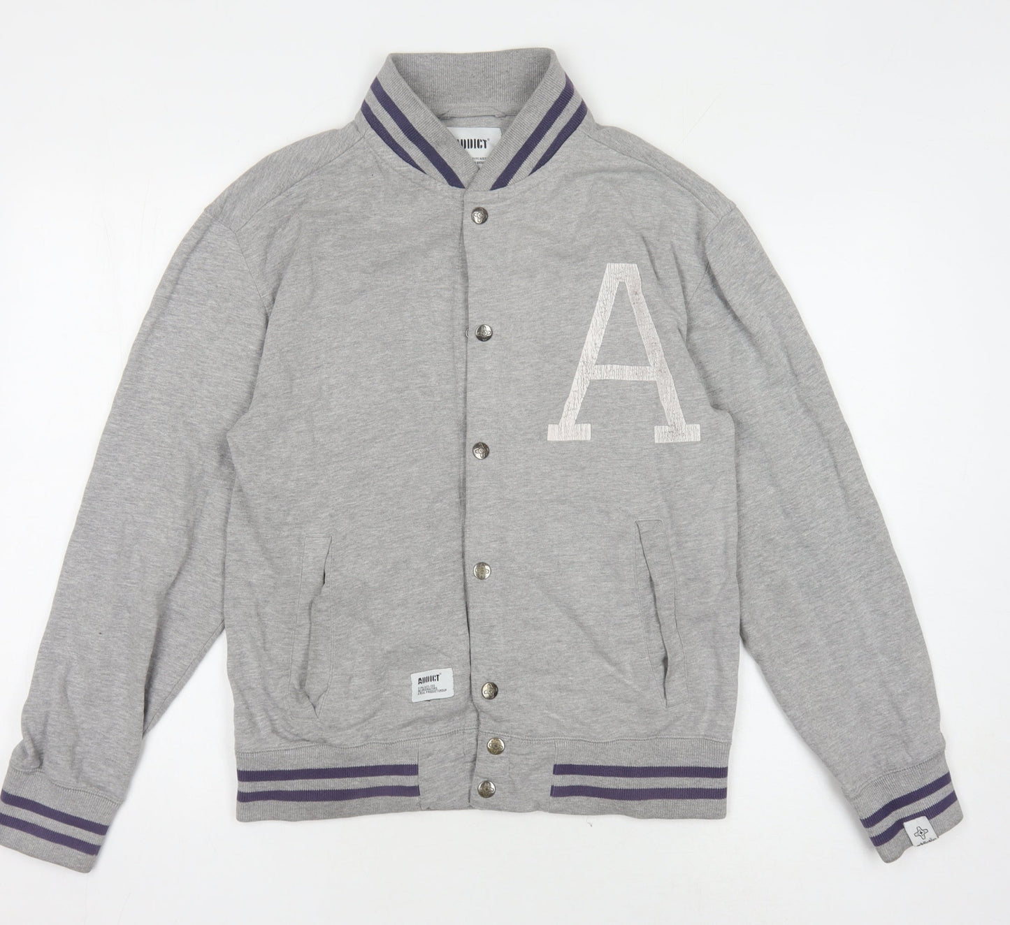 Addict Men's Grey Varsity Jacket, Size S, Casual Style