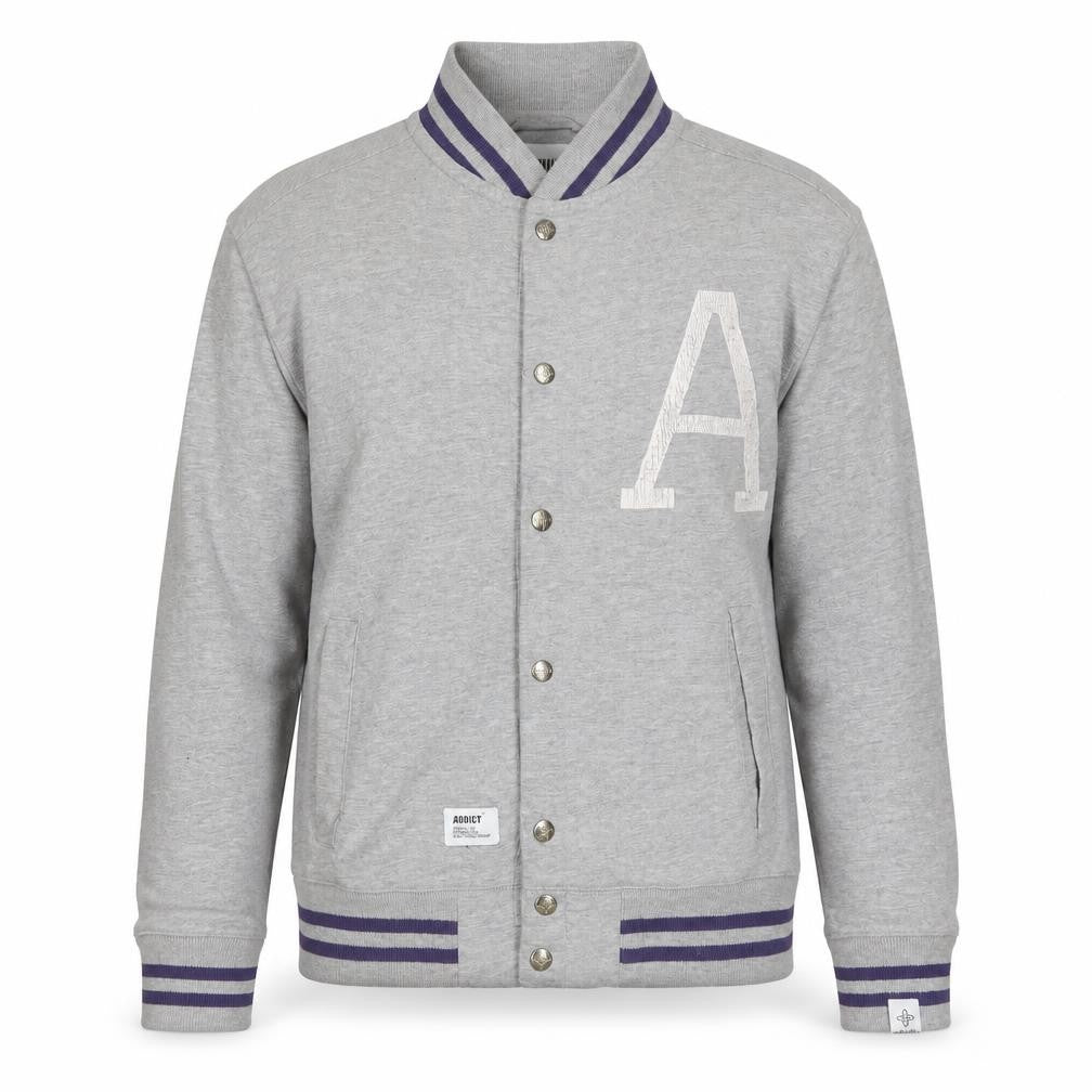 Mens UK Size S Addict Grey Varsity Jacket