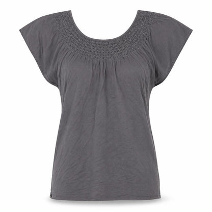Front view of Linea Weekend Women's Grey T-Shirt, size S, Short Sleeves