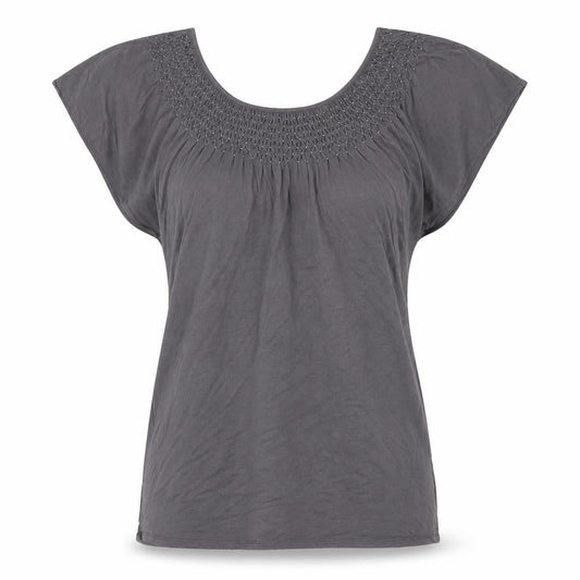 Front view of Linea Weekend Women's Grey T-Shirt, size S, Short Sleeves