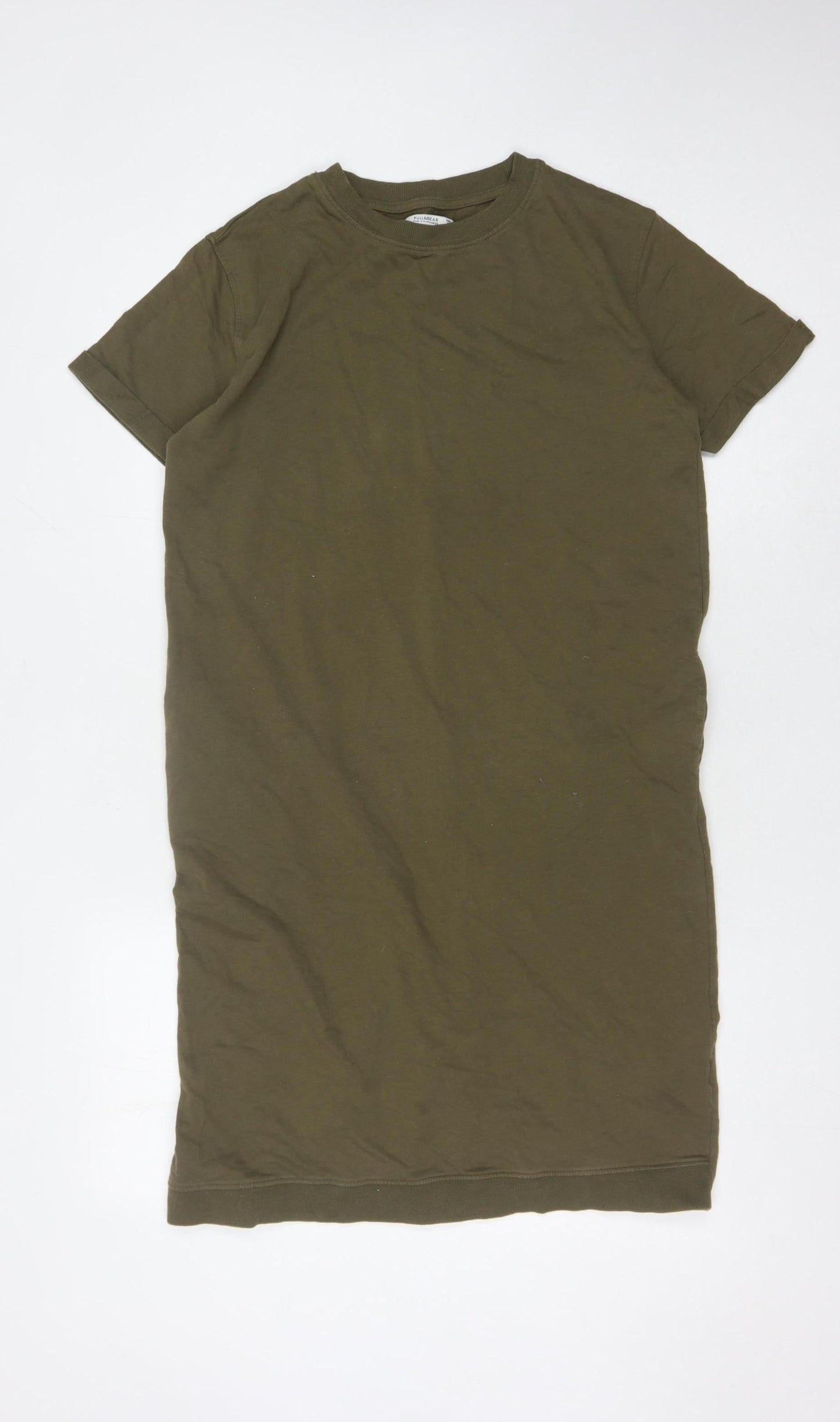 Pull&Bear Women’s Green T-Shirt Dress, Size 8, Cotton Casual