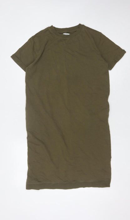 Pull&Bear Women’s Green T-Shirt Dress, Size 8, Cotton Casual