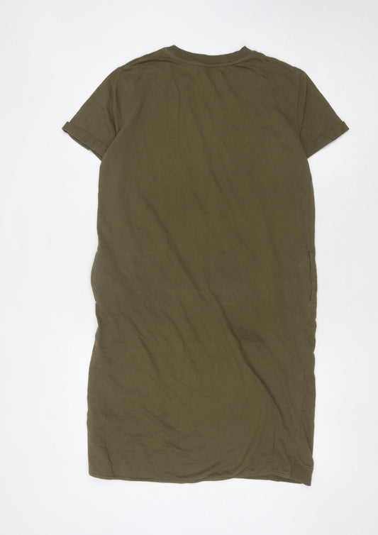 Pull&Bear Women’s Green T-Shirt Dress, Size 8, Cotton Casual