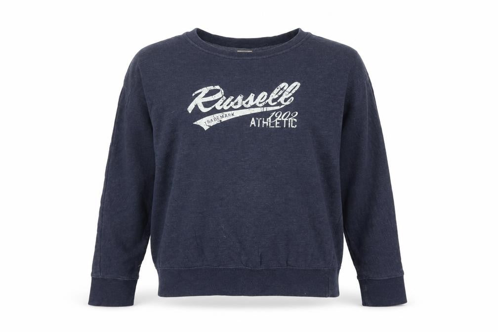 Front view of Russell Athletic unisex blue l pullover sweatshirt