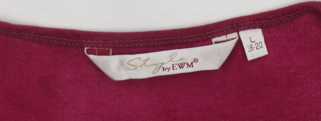 Womens UK Size 18 Style by EWM Red Basic T-Shirt