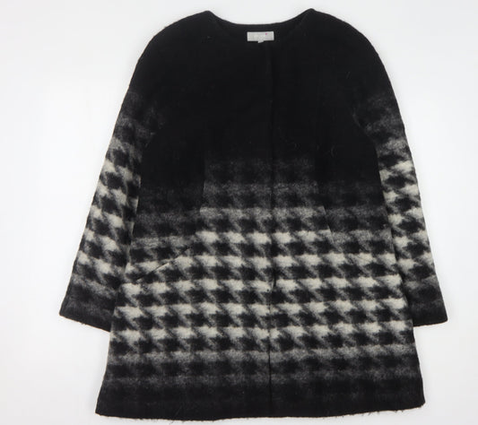 Marks and Spencer Women's Black Checked Wool Coat, Size 12