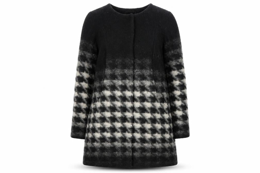 Marks and Spencer Women's Black Checked Wool Coat, Size 12