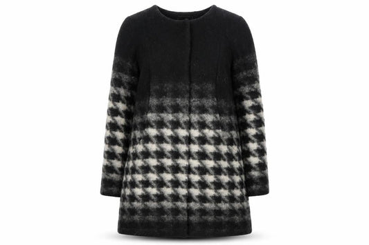 Marks and Spencer Women's Black Checked Wool Coat, Size 12