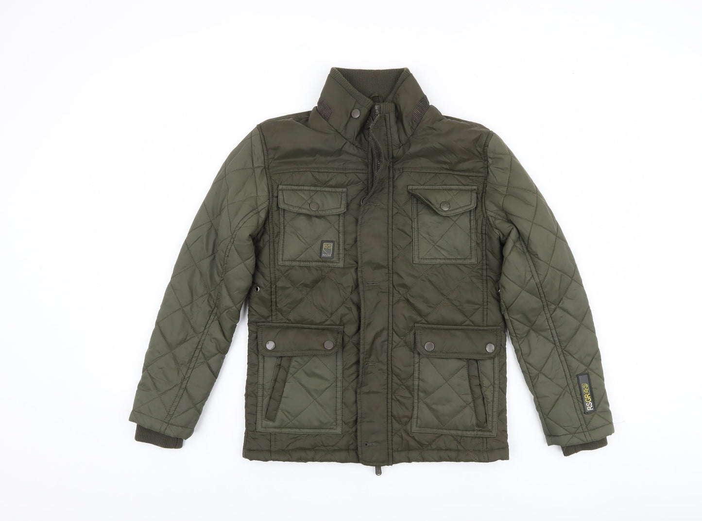 Ripstop Boys Green Quilted Winter Jacket - Regular Fit
