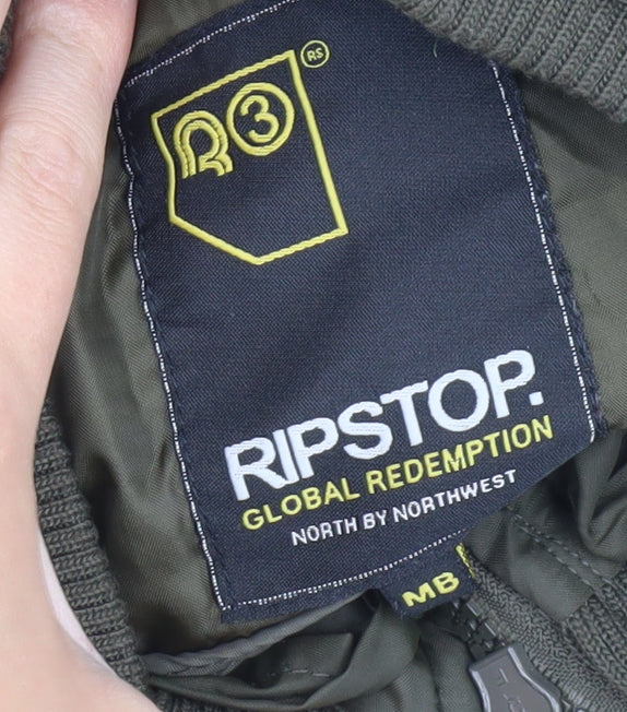 Ripstop Boys Green Quilted Winter Jacket - Regular Fit