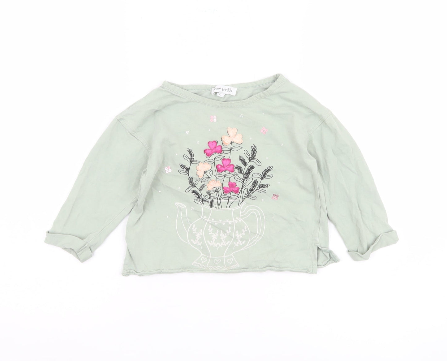 Rose & Wilde Girls Green Embroidered T-Shirt 4 Years