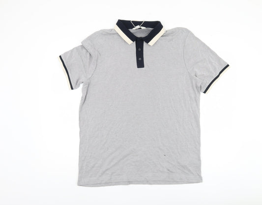Marks and Spencer Men's Grey Polo Shirt L