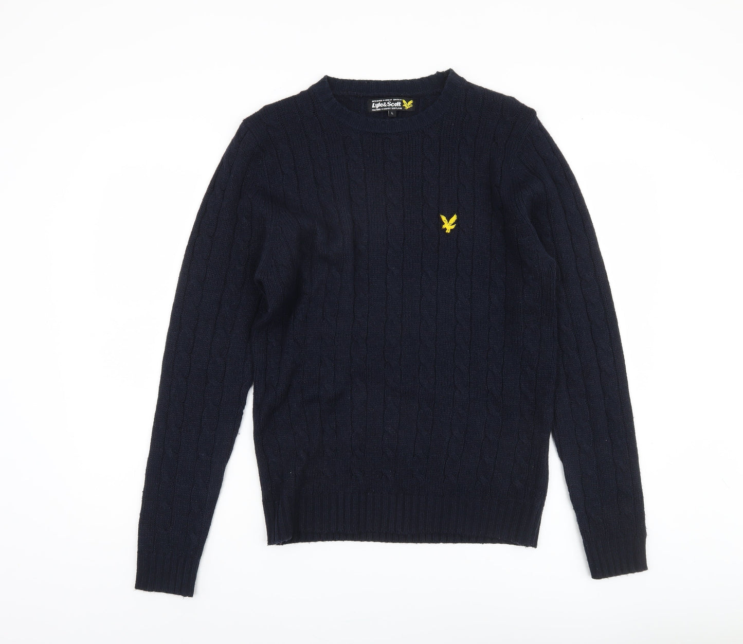 Lyle & Scott Men's Blue Cable-Knit Pullover Jumper L
