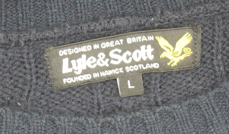 Lyle & Scott Men's Blue Cable-Knit Pullover Jumper L