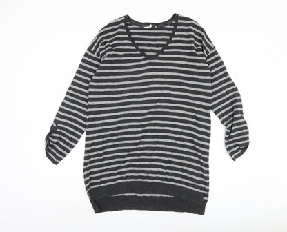 Laura Ashley Women's Grey Striped Pullover Jumper Size 14