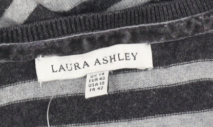 Laura Ashley Women's Grey Striped Pullover Jumper Size 14